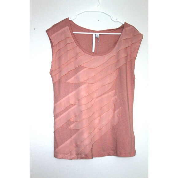 LC Lauren Conrad Tops - Lauren Conrad Womens Diagonal Chiffon Ruffled Stripes Cafe Creme Knit Tee XL New